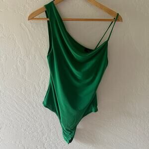 21 SAINTS | Womens Kelly Green One Shoulder Bodysuit NEW Large Disco Festival